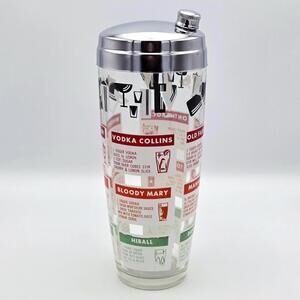 Vintage Hazel Atlas Cocktail Shaker Chrome Lid 9" Mid Century Barware